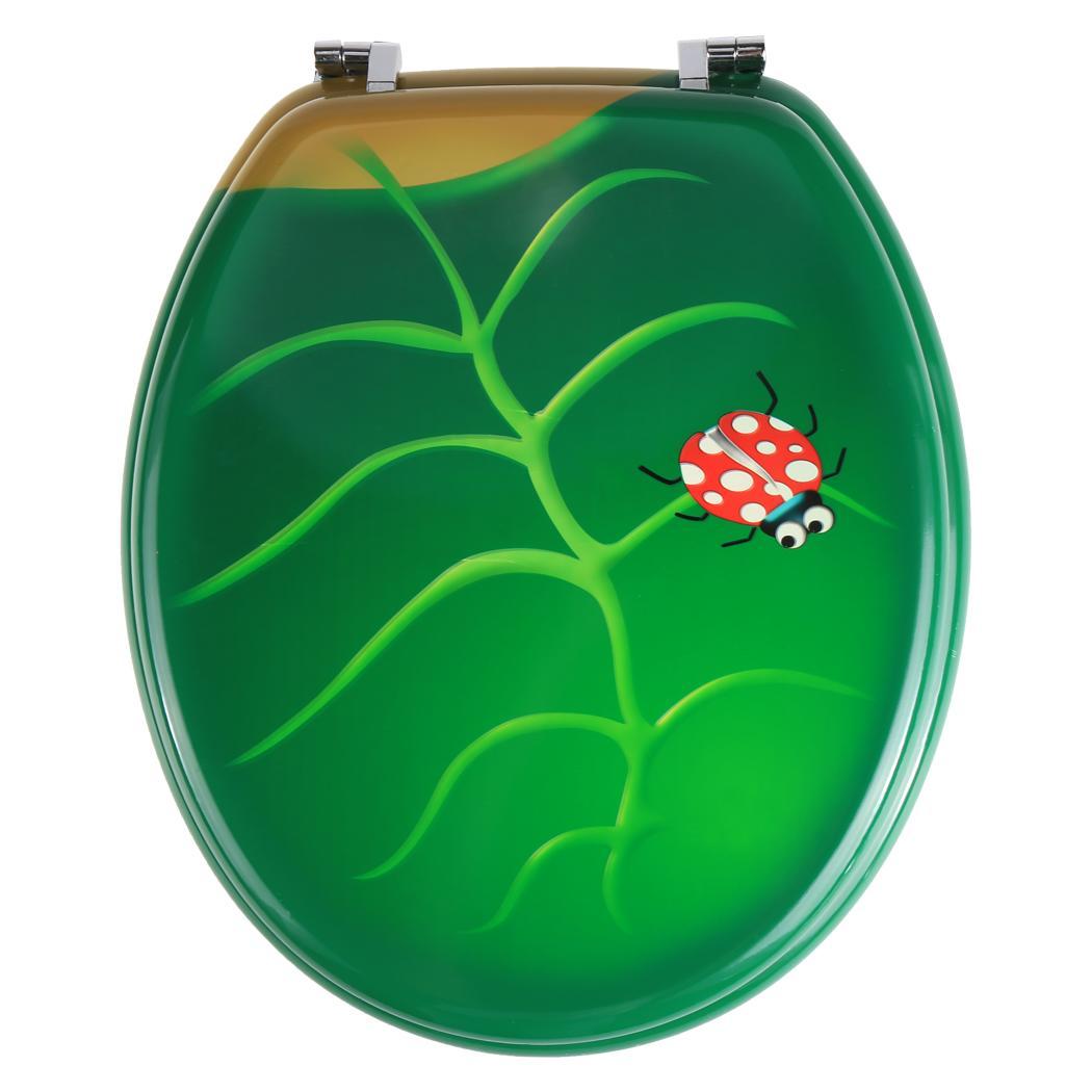 Bathroom WC Toilet Seat Closed Front Elongated Cover Top Lid Green Leaf